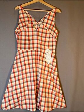 A New Day Women’s sz12 Plaid A-Line Sleeveless Midi Dress w/Lace Detail Pockets!